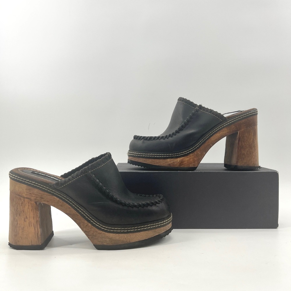 Vintage Y2K Candies Chunky Platform Wood Clogs 8.5 Black 90s Leather Brazil RARE